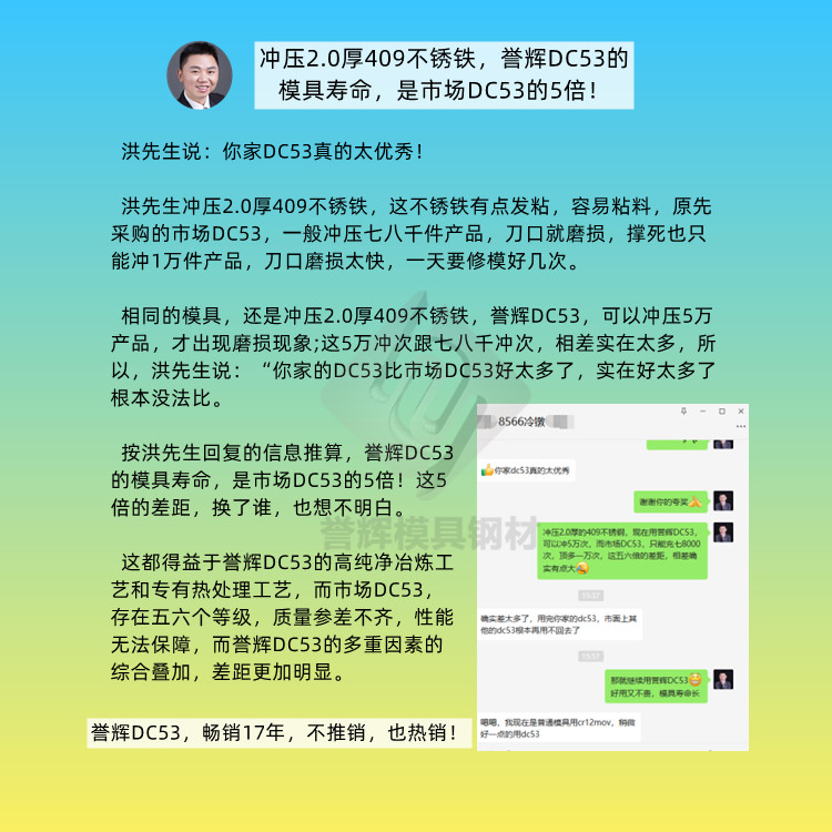 沖壓2.0厚409不銹鐵，譽(yù)輝DC53的模具壽命，是市場DC53的5倍！.jpg